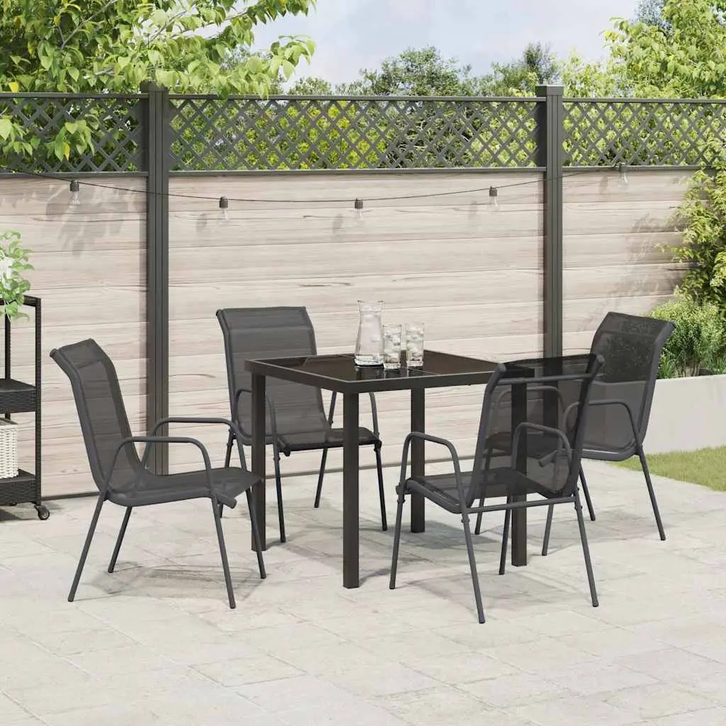 Garden Dining Set 5 Piece Black Powder-coated Steel Frame Textilene Seats