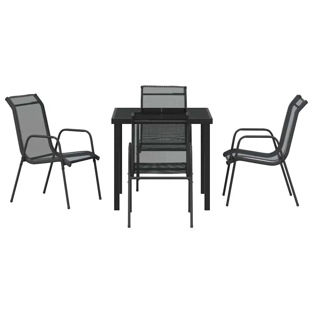 Garden Dining Set 5 Piece Black Powder-coated Steel Frame Textilene Seats