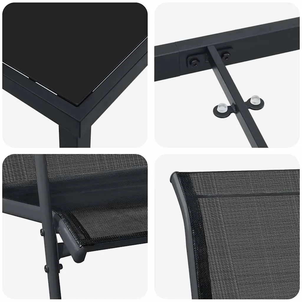 Garden Dining Set 5 Piece Black Powder-coated Steel Frame Textilene Seats