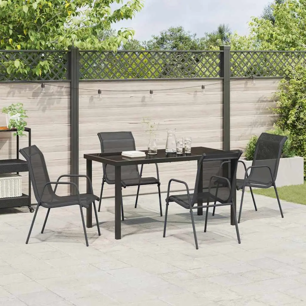 Garden Dining Set 5 Pieces Black Steel Frame Outdoor Furniture Patio Table