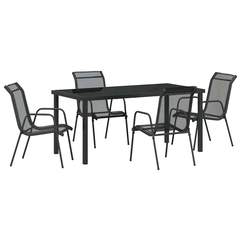 Garden Dining Set Black Steel Frame 5 Piece Rectangular Table