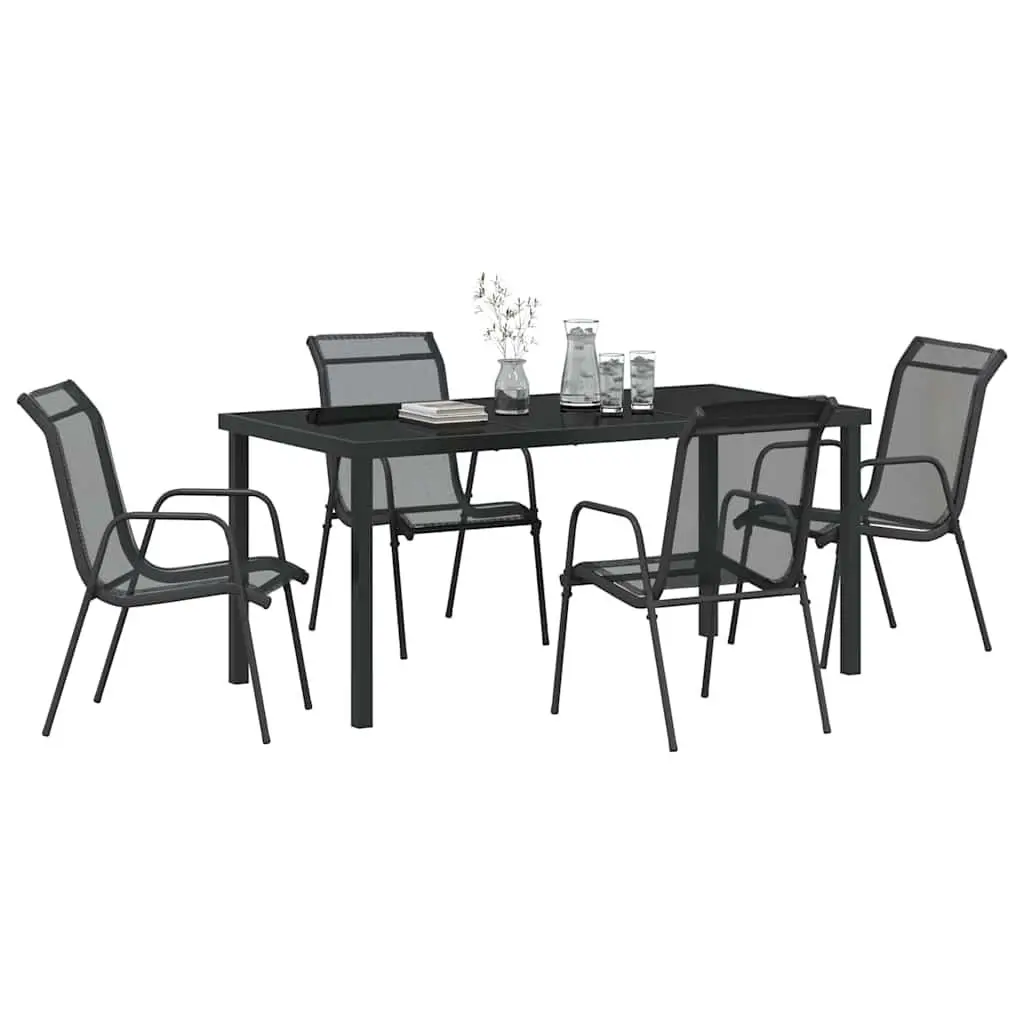 Garden Dining Set Black Steel Frame 5 Piece Rectangular Table