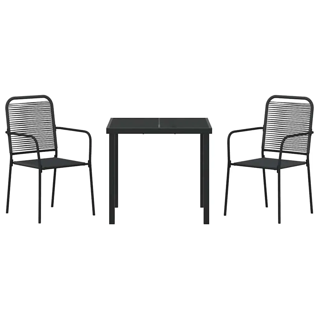 3 Piece Outdoor Dining Set Black Powder-Coated Steel Frame Rectangular Patio Table Chairs
