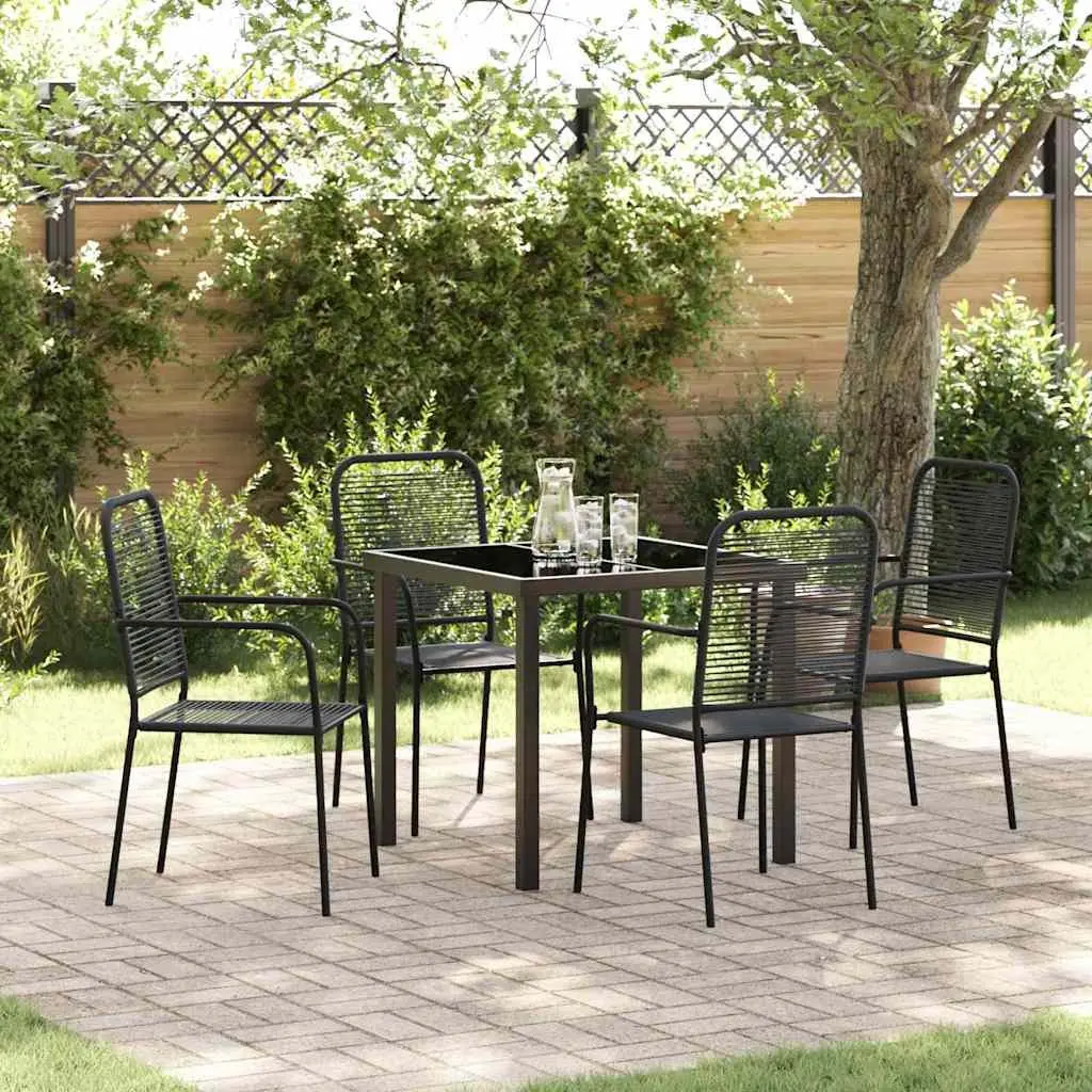 Outdoor Dining Set Rectangular Black Powder-Coated Steel Frame 5 Pieces Patio Furniture