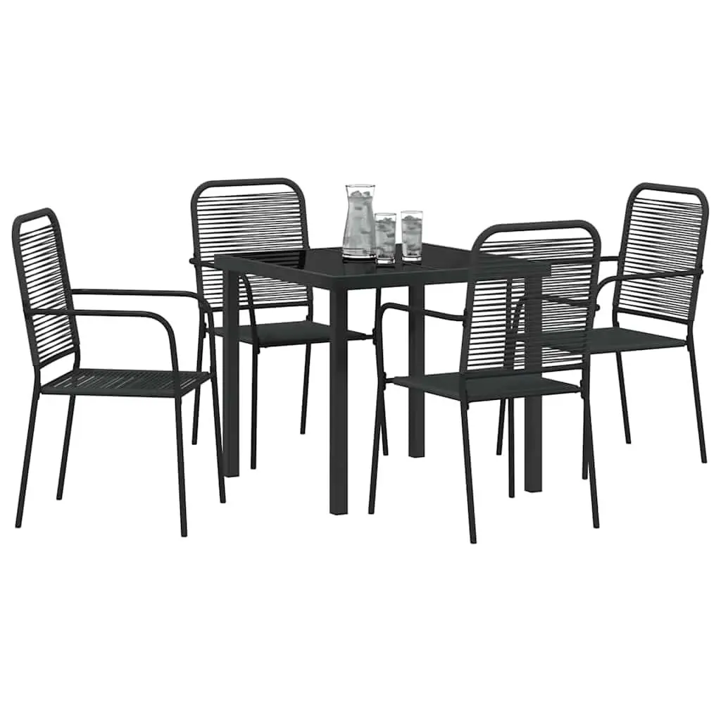 Outdoor Dining Set Rectangular Black Powder-Coated Steel Frame 5 Pieces Patio Furniture