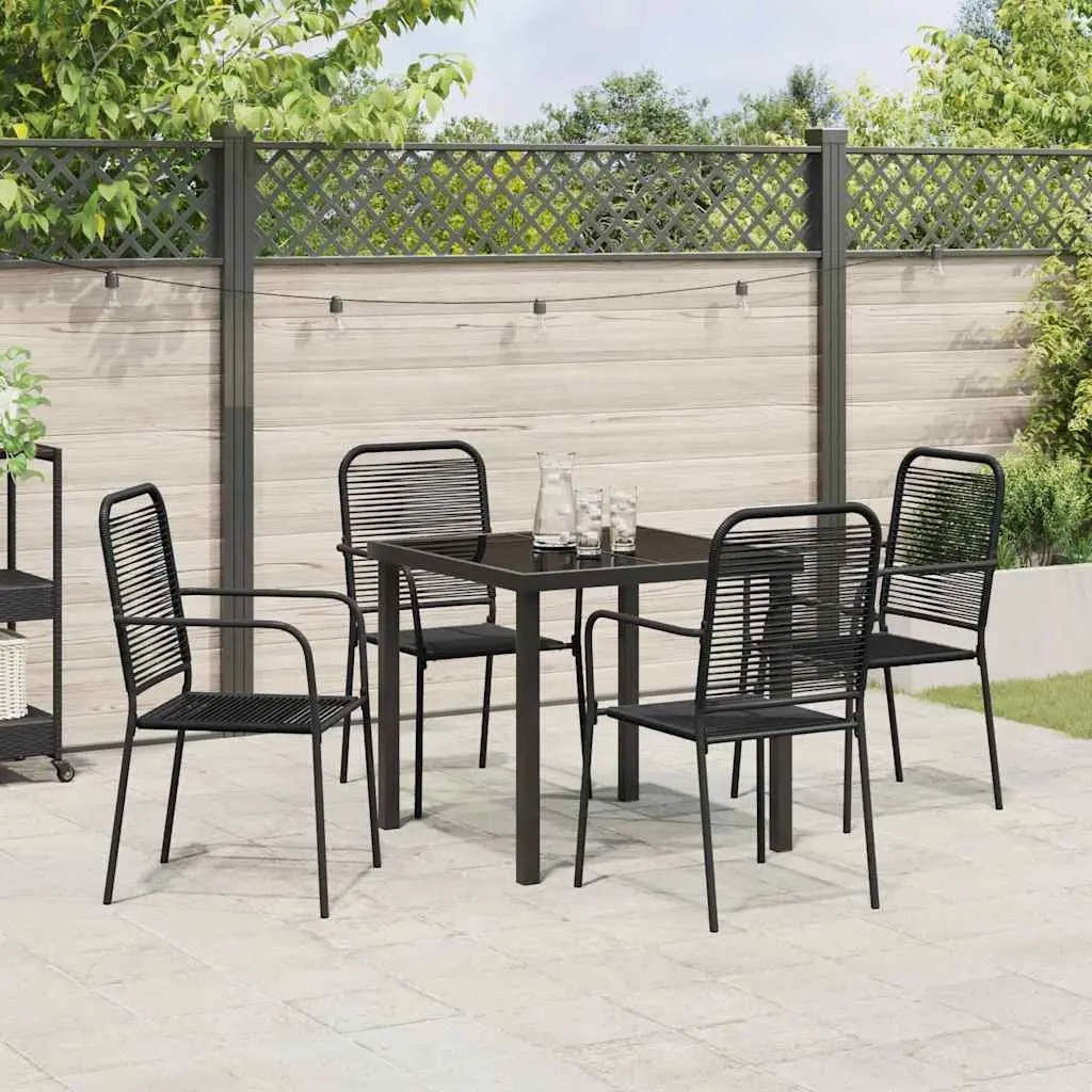 Outdoor Dining Set Rectangular Black Powder-Coated Steel Frame 5 Pieces Patio Furniture