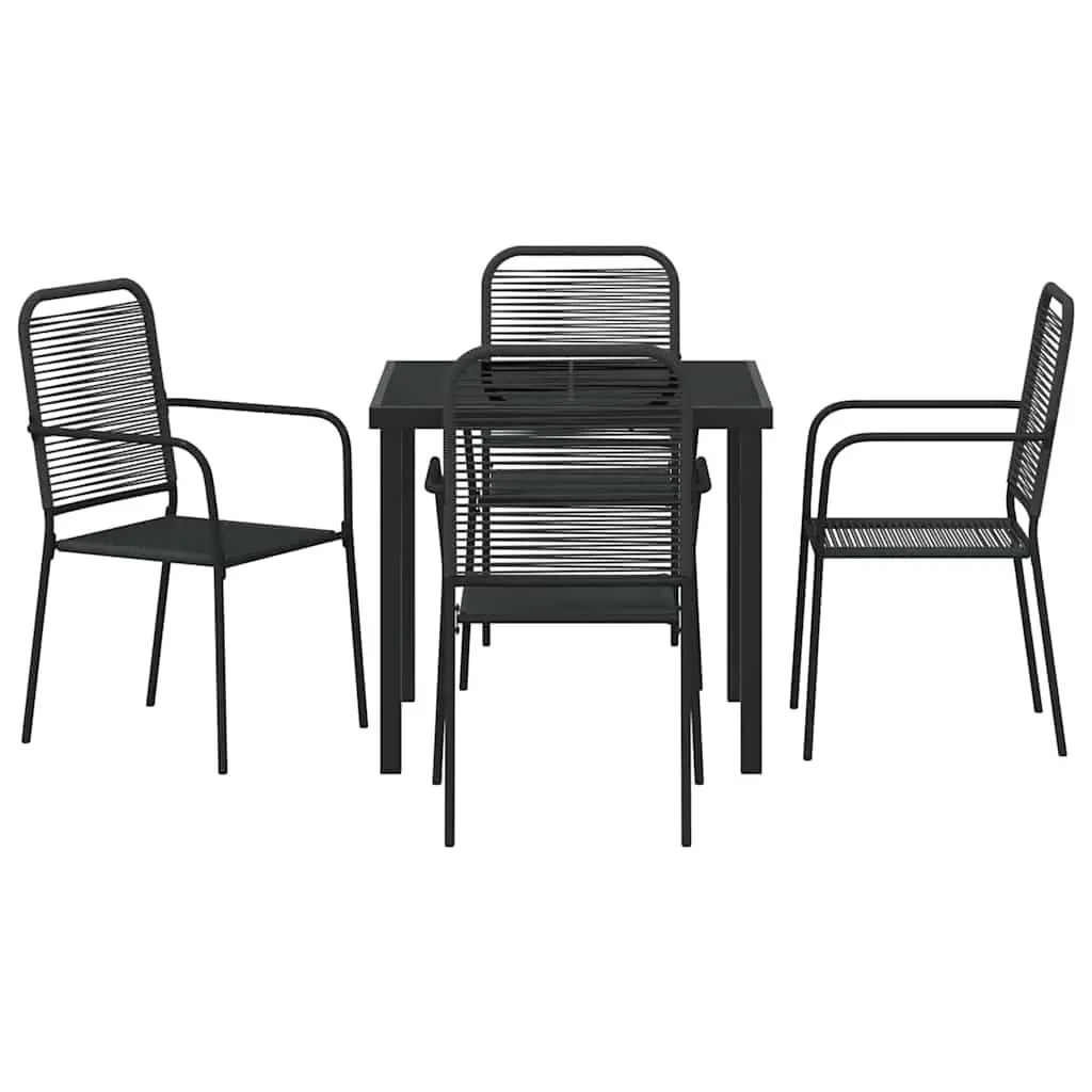 Outdoor Dining Set Rectangular Black Powder-Coated Steel Frame 5 Pieces Patio Furniture
