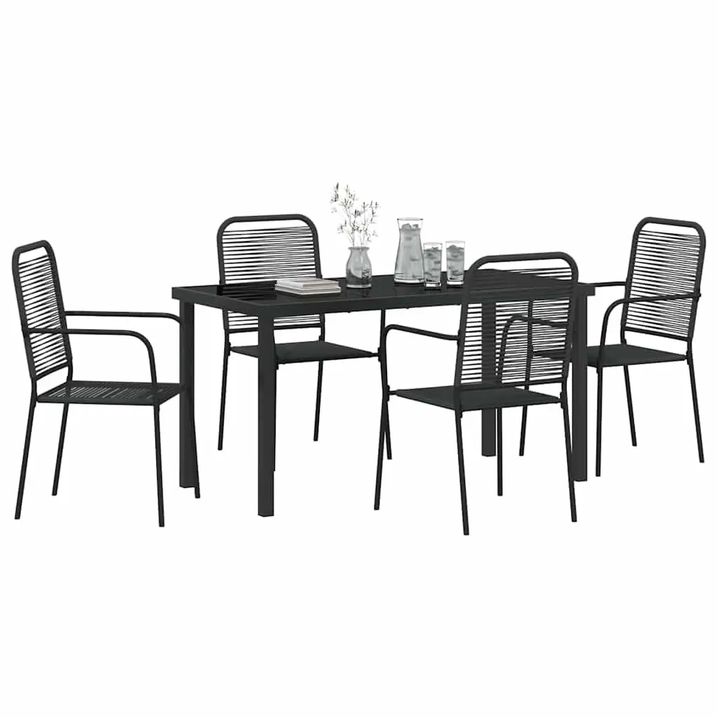 Outdoor Dining Set 5 Pieces Black Steel Frame Garden Patio Furniture Rectangular