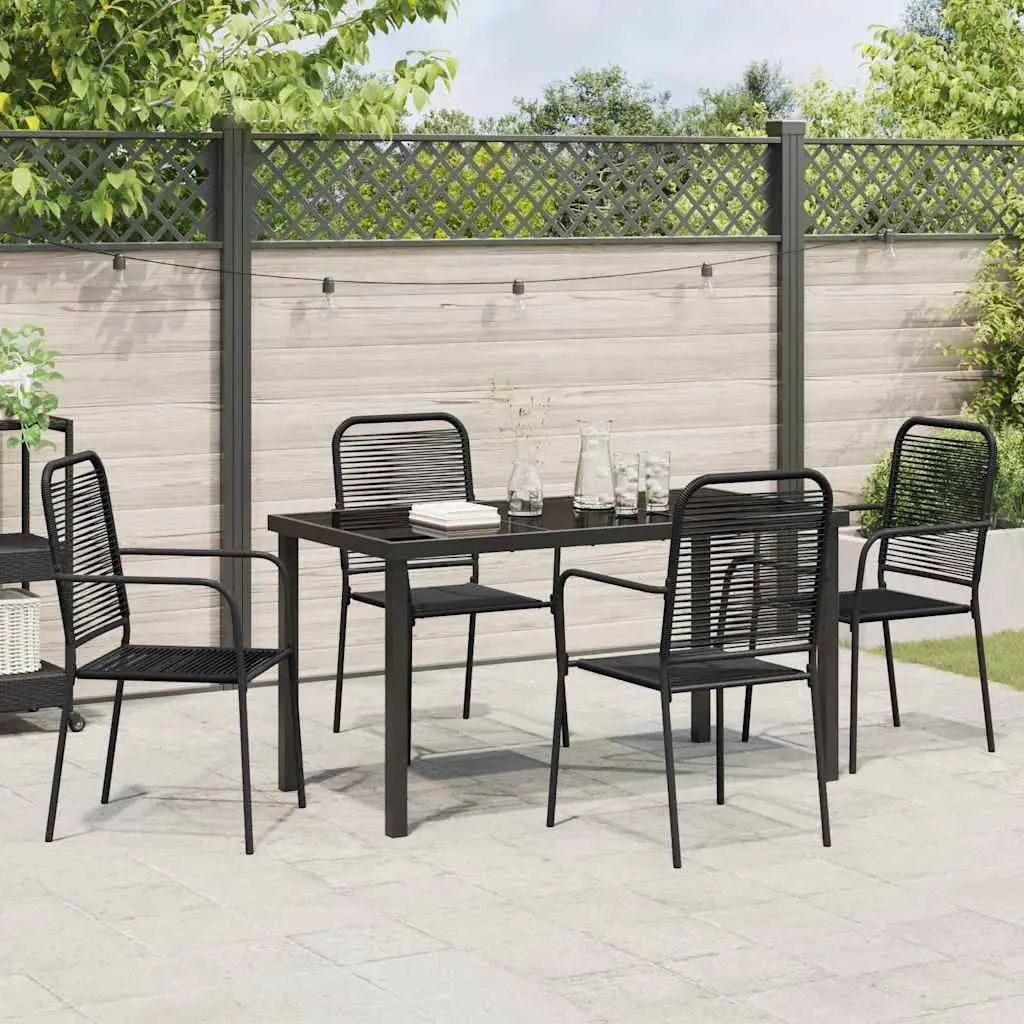 Outdoor Dining Set 5 Pieces Black Steel Frame Garden Patio Furniture Rectangular