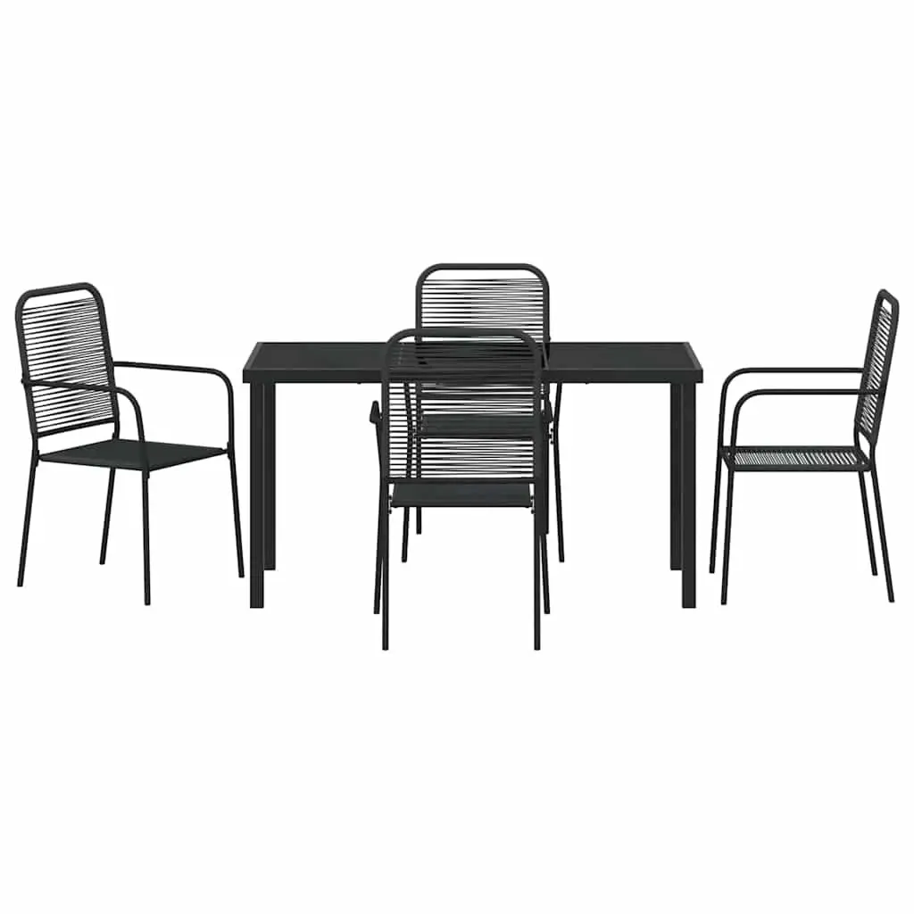 Outdoor Dining Set 5 Pieces Black Steel Frame Garden Patio Furniture Rectangular
