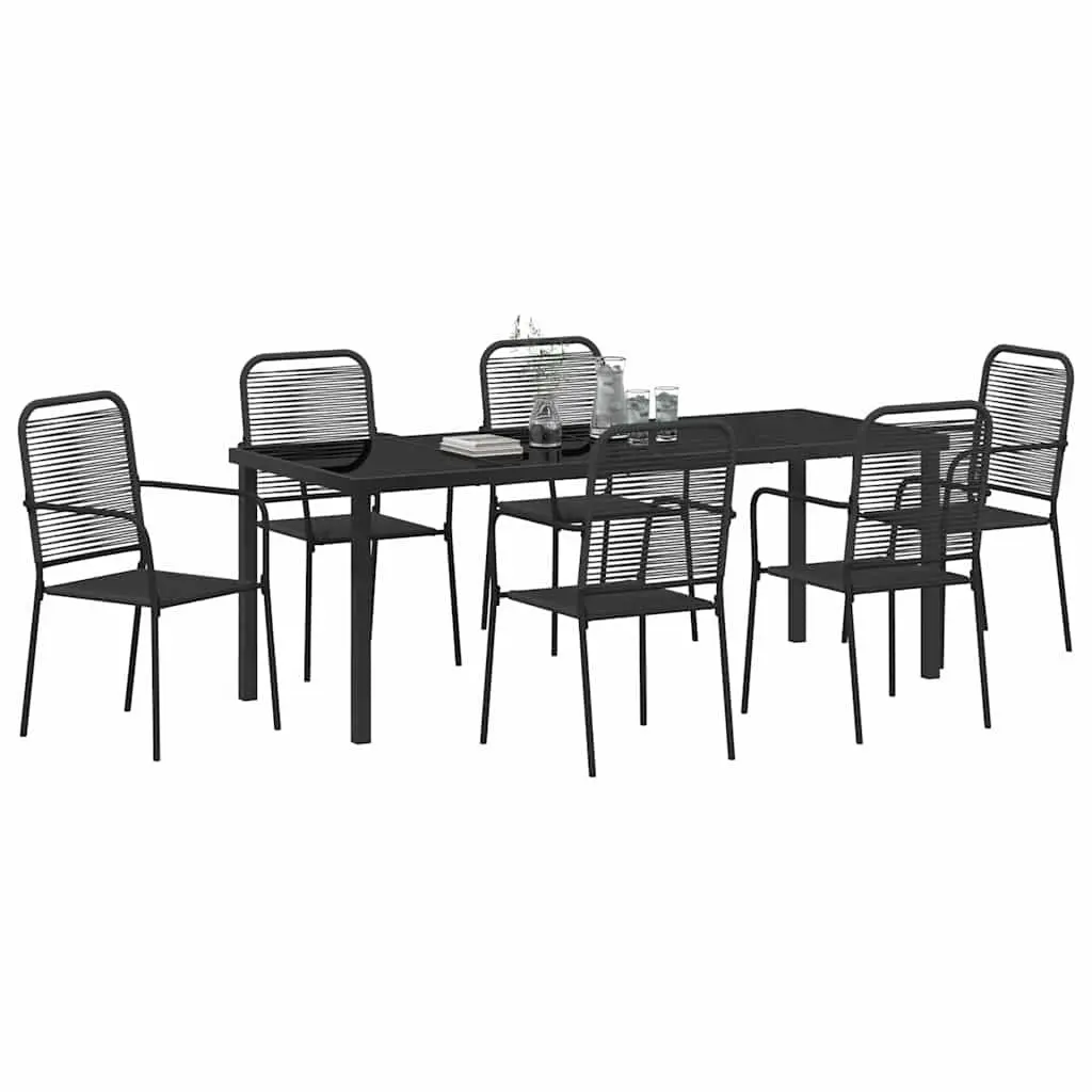 Garden Dining Set 7 Pieces Rectangular Black Steel Outdoor Patio Furniture