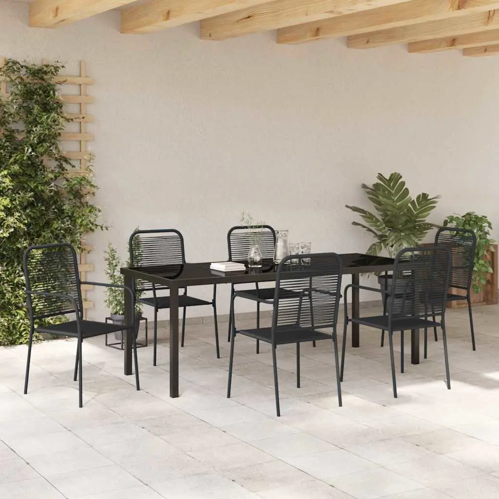Garden Dining Set 7 Pieces Rectangular Black Steel Outdoor Patio Furniture