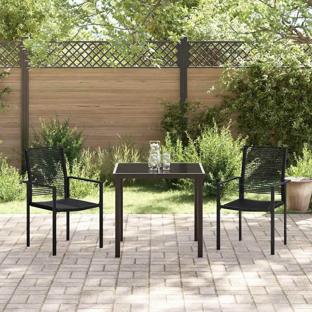 Garden Dining Set Powder-coated Steel 3 Pieces Black Outdoor Furniture
