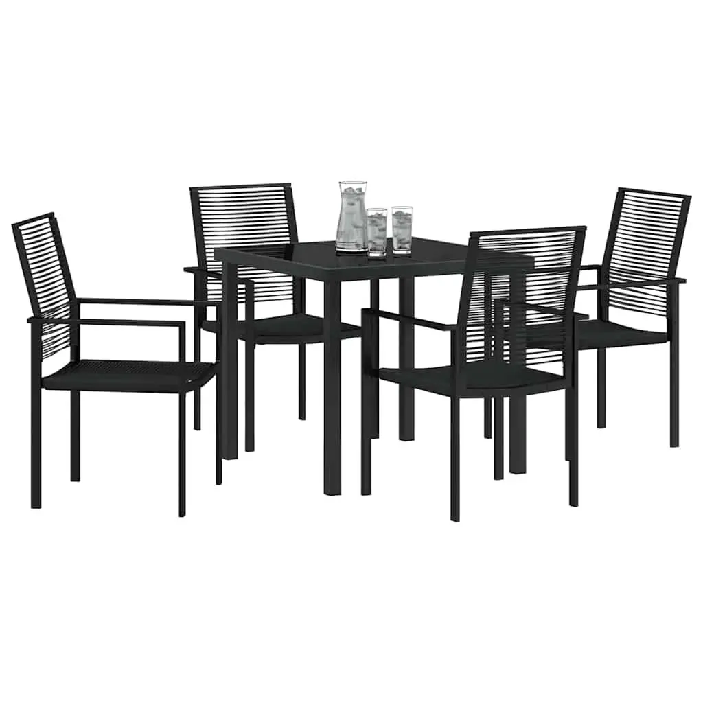 Garden Dining Set 5 Piece Black Steel Frame Outdoor Furniture Patio Table Chairs