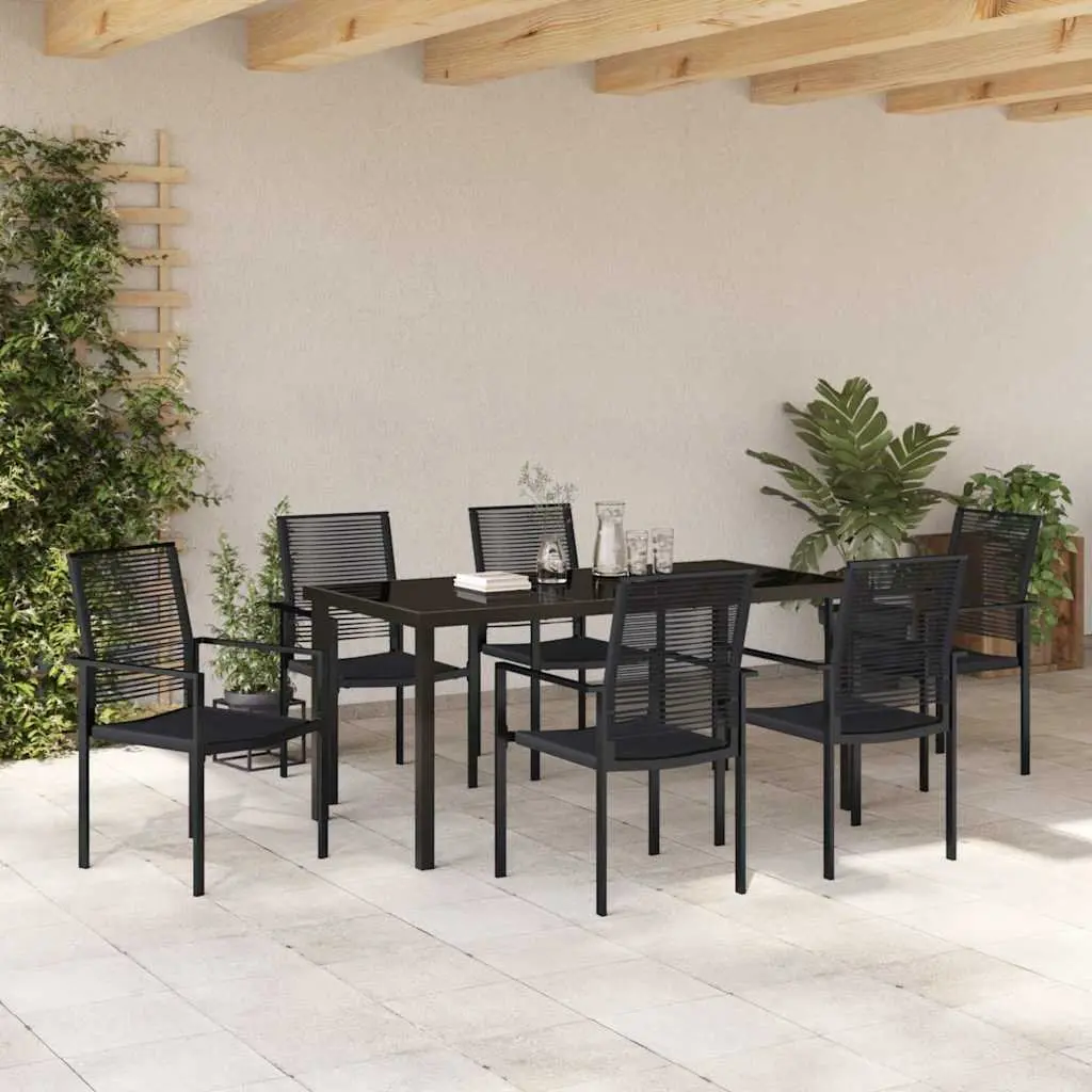 Garden Dining Set Powder-coated Steel 7 Piece Black Contemporary Patio Furniture