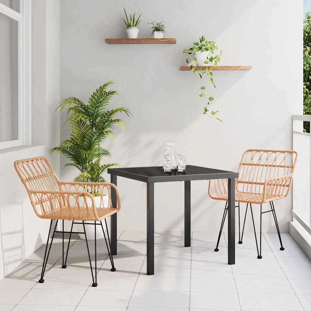 Garden Dining Set 3 pcs Outdoor Furniture Rectangular Table Chairs Brown Steel