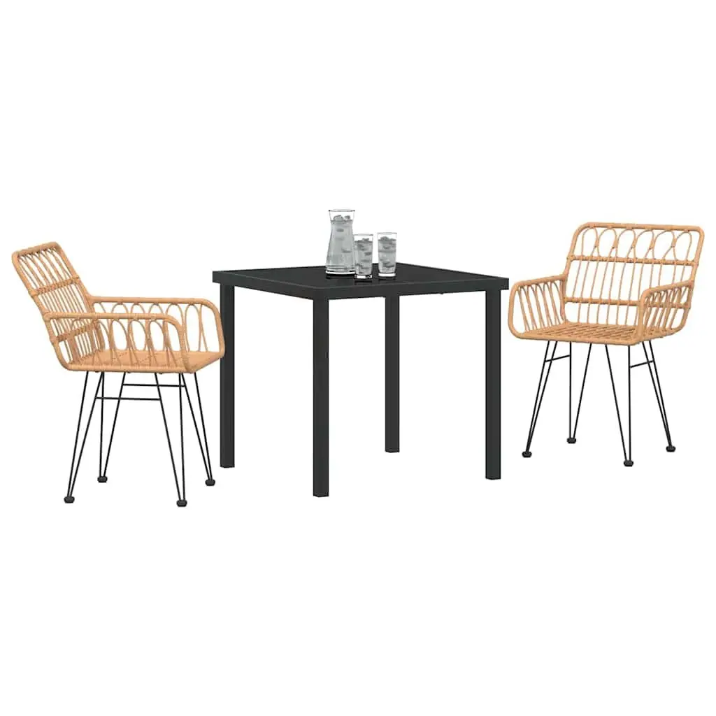 Garden Dining Set 3 pcs Outdoor Furniture Rectangular Table Chairs Brown Steel