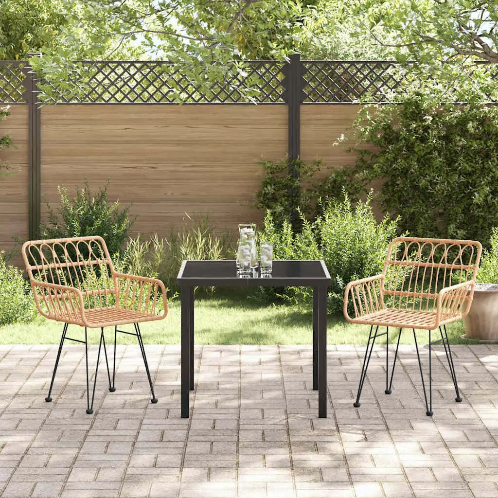 Garden Dining Set 3 pcs Outdoor Furniture Rectangular Table Chairs Brown Steel