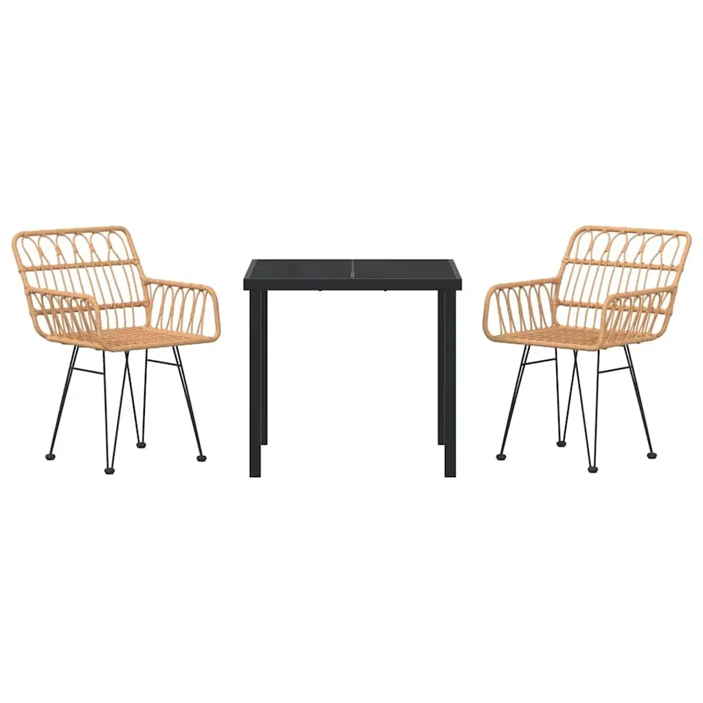 Garden Dining Set 3 pcs Outdoor Furniture Rectangular Table Chairs Brown Steel