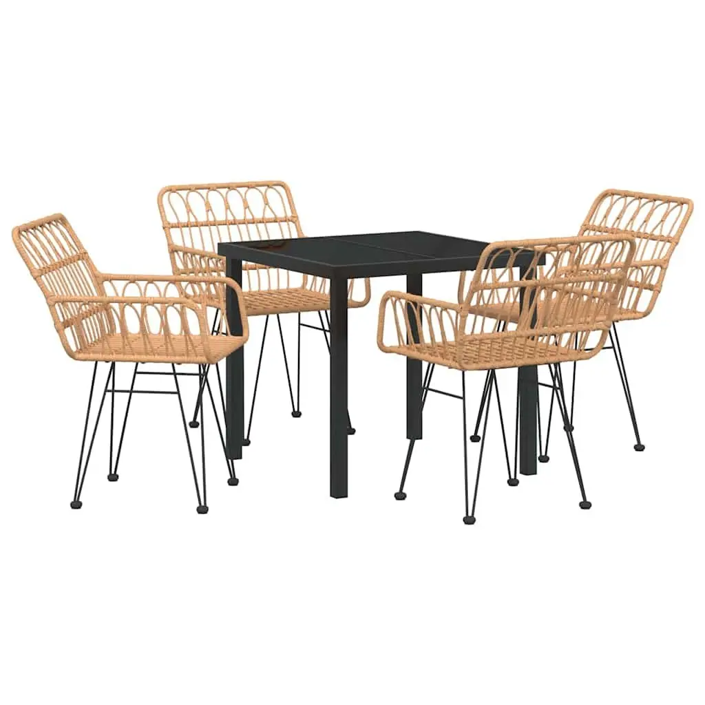 Garden Dining Set 5 Piece Rectangular Poly Rattan and Powder Coated Steel Frame Outdoor Furniture Brown
