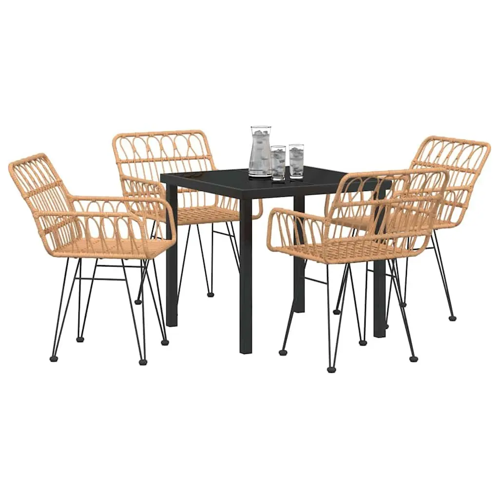 Garden Dining Set 5 Piece Rectangular Poly Rattan and Powder Coated Steel Frame Outdoor Furniture Brown