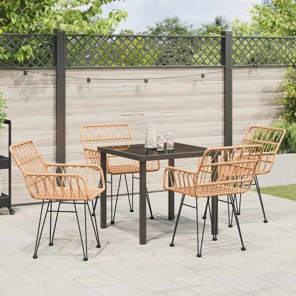 Garden Dining Set 5 Piece Rectangular Poly Rattan and Powder Coated Steel Frame Outdoor Furniture Brown