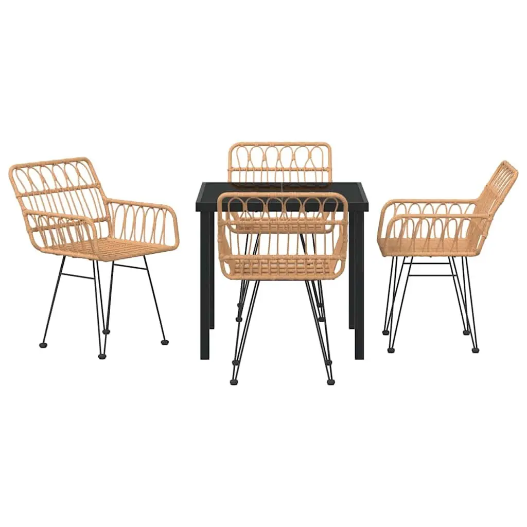 Garden Dining Set 5 Piece Rectangular Poly Rattan and Powder Coated Steel Frame Outdoor Furniture Brown