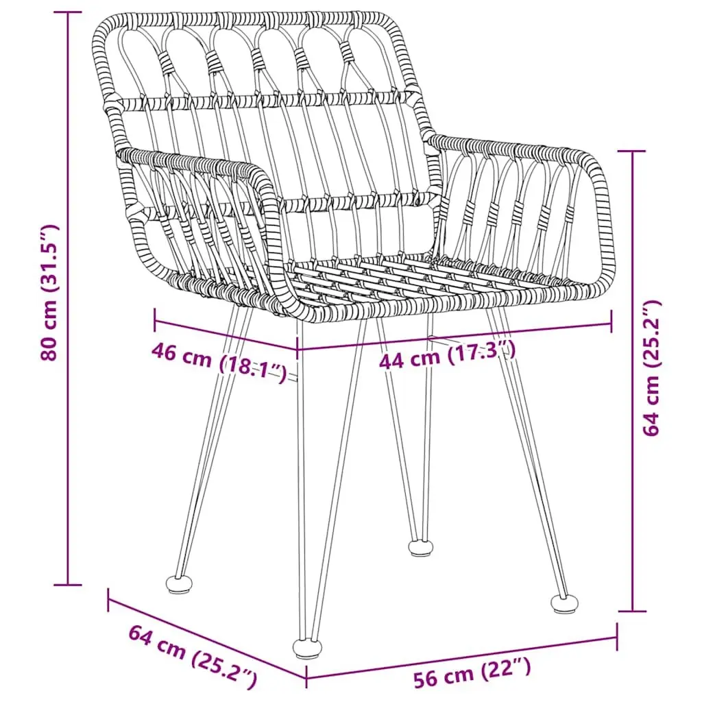 Garden Dining Set 5 Piece Rectangular Poly Rattan and Powder Coated Steel Frame Outdoor Furniture Brown