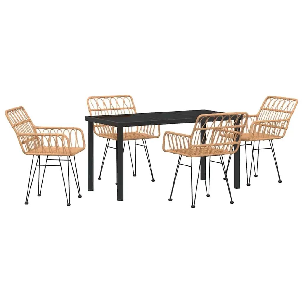Outdoor Dining Set Rectangular Brown Poly Rattan Steel Frame 5 Piece