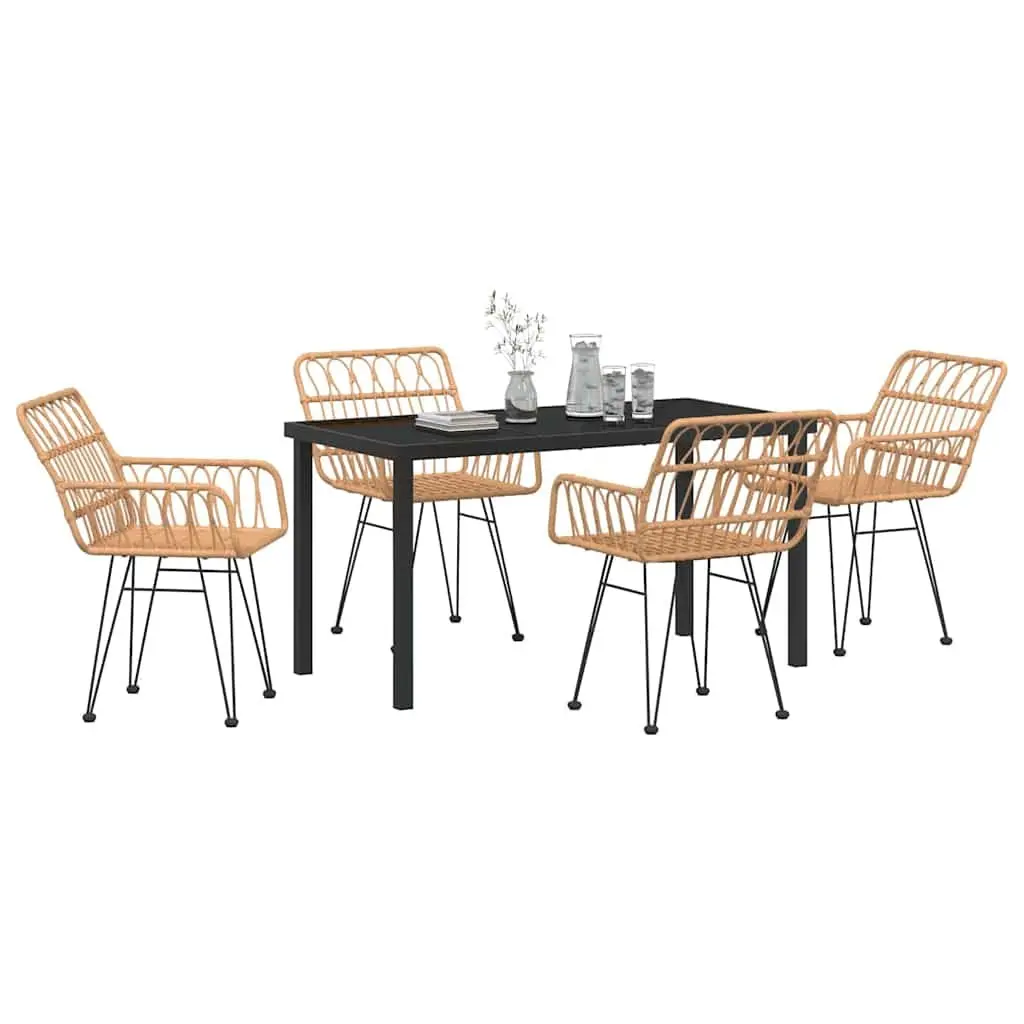 Outdoor Dining Set Rectangular Brown Poly Rattan Steel Frame 5 Piece
