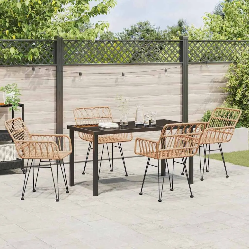 Outdoor Dining Set Rectangular Brown Poly Rattan Steel Frame 5 Piece