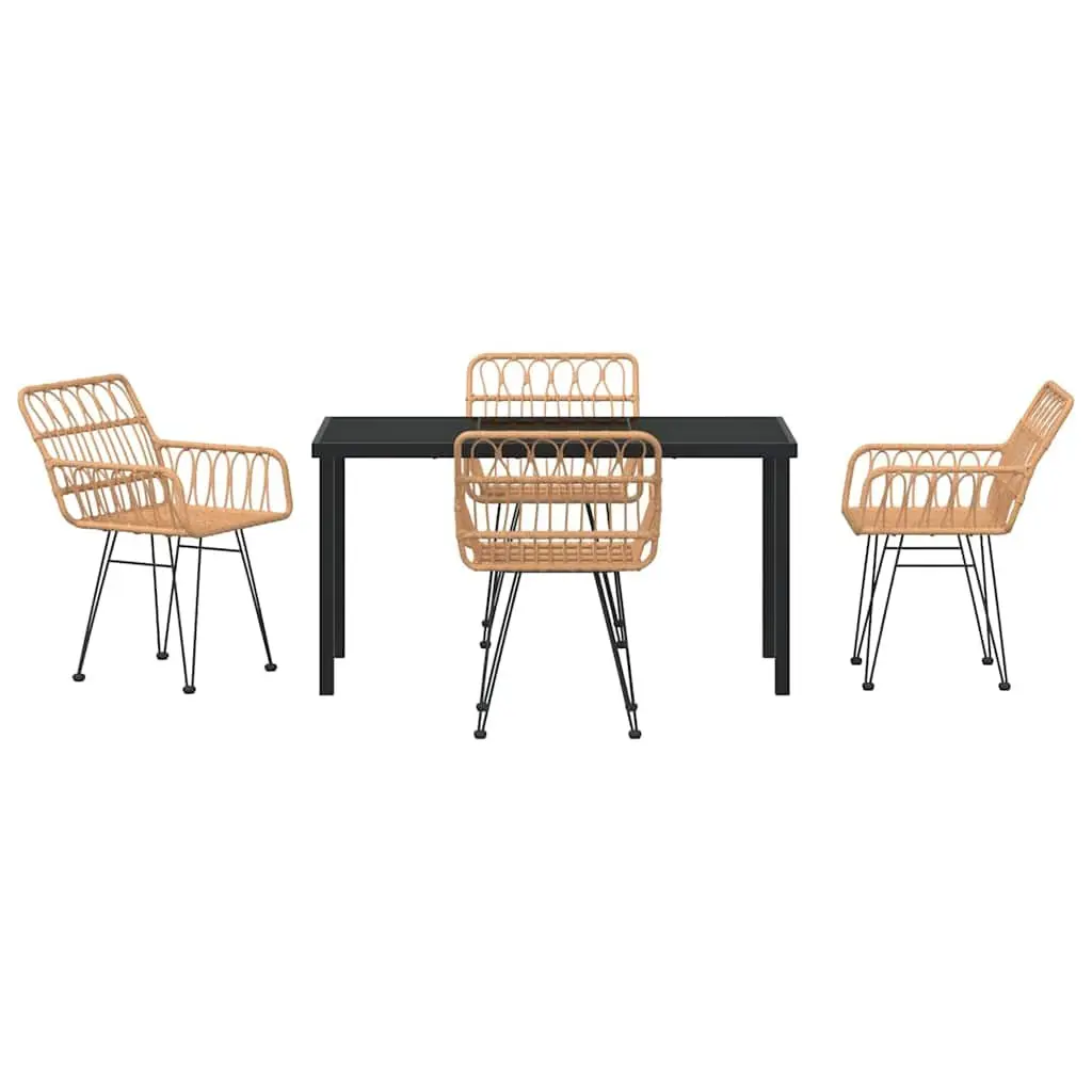 Outdoor Dining Set Rectangular Brown Poly Rattan Steel Frame 5 Piece
