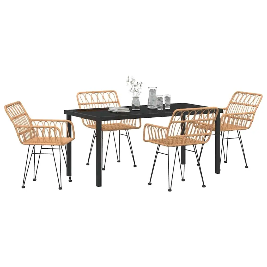 Garden Dining Set Poly Rattan Powder-Coated Steel 5 Pieces Brown Rectangular Outdoor Furniture