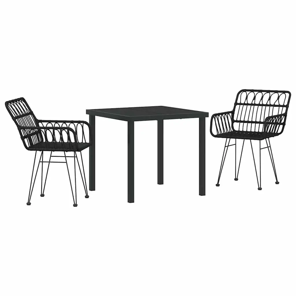Garden Dining Set Poly Rattan Steel 3 Piece Black Rectangular Outdoor Furniture