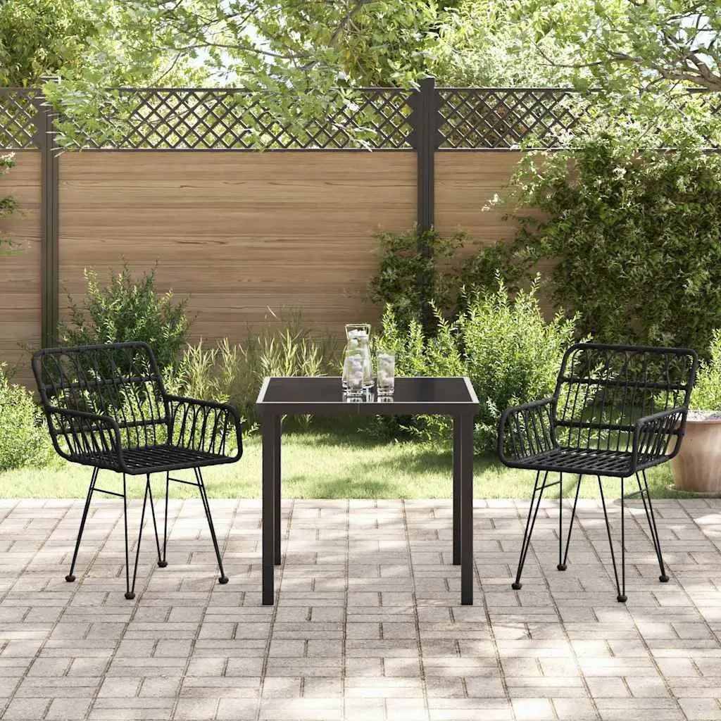 Garden Dining Set Poly Rattan Steel 3 Piece Black Rectangular Outdoor Furniture