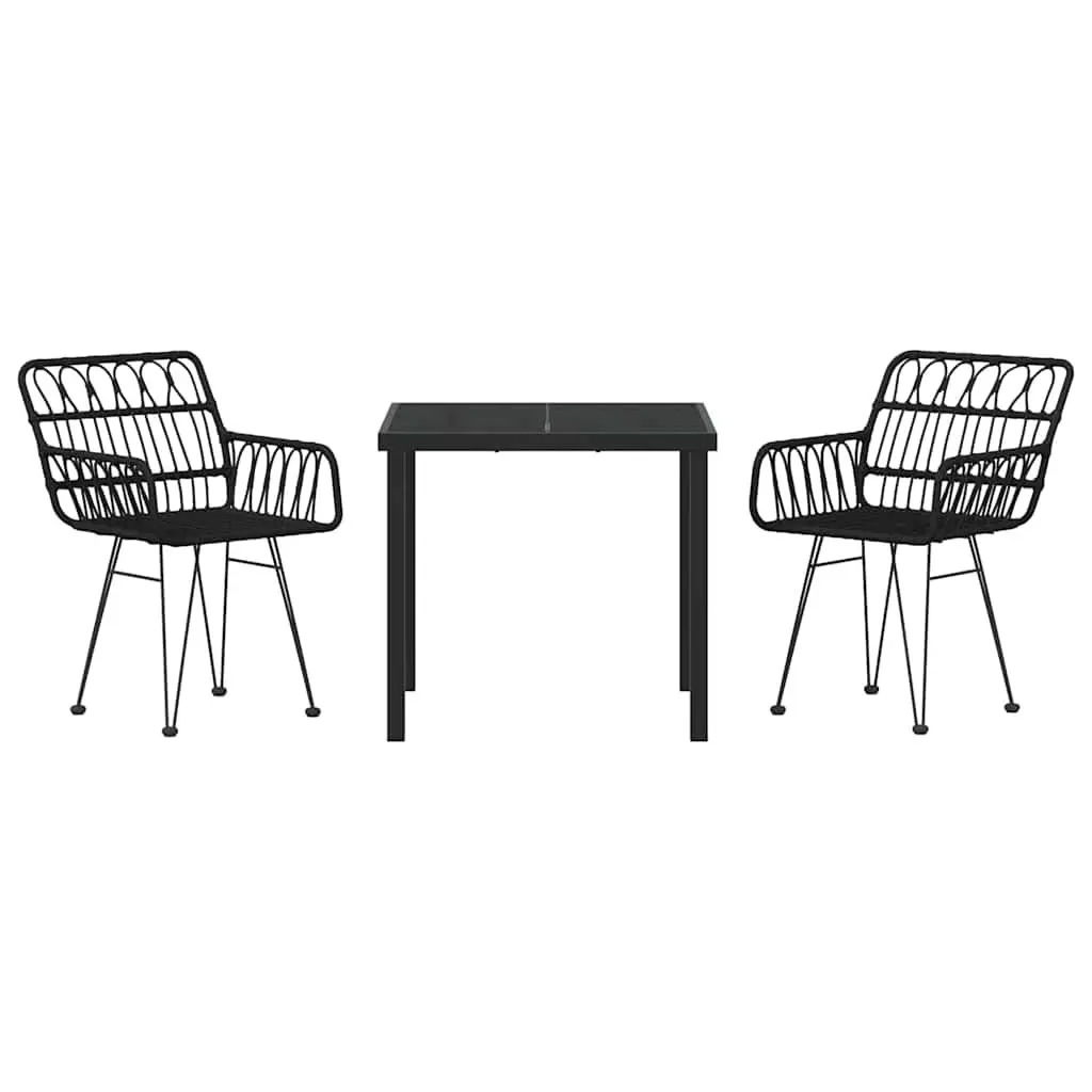 Garden Dining Set Poly Rattan Steel 3 Piece Black Rectangular Outdoor Furniture