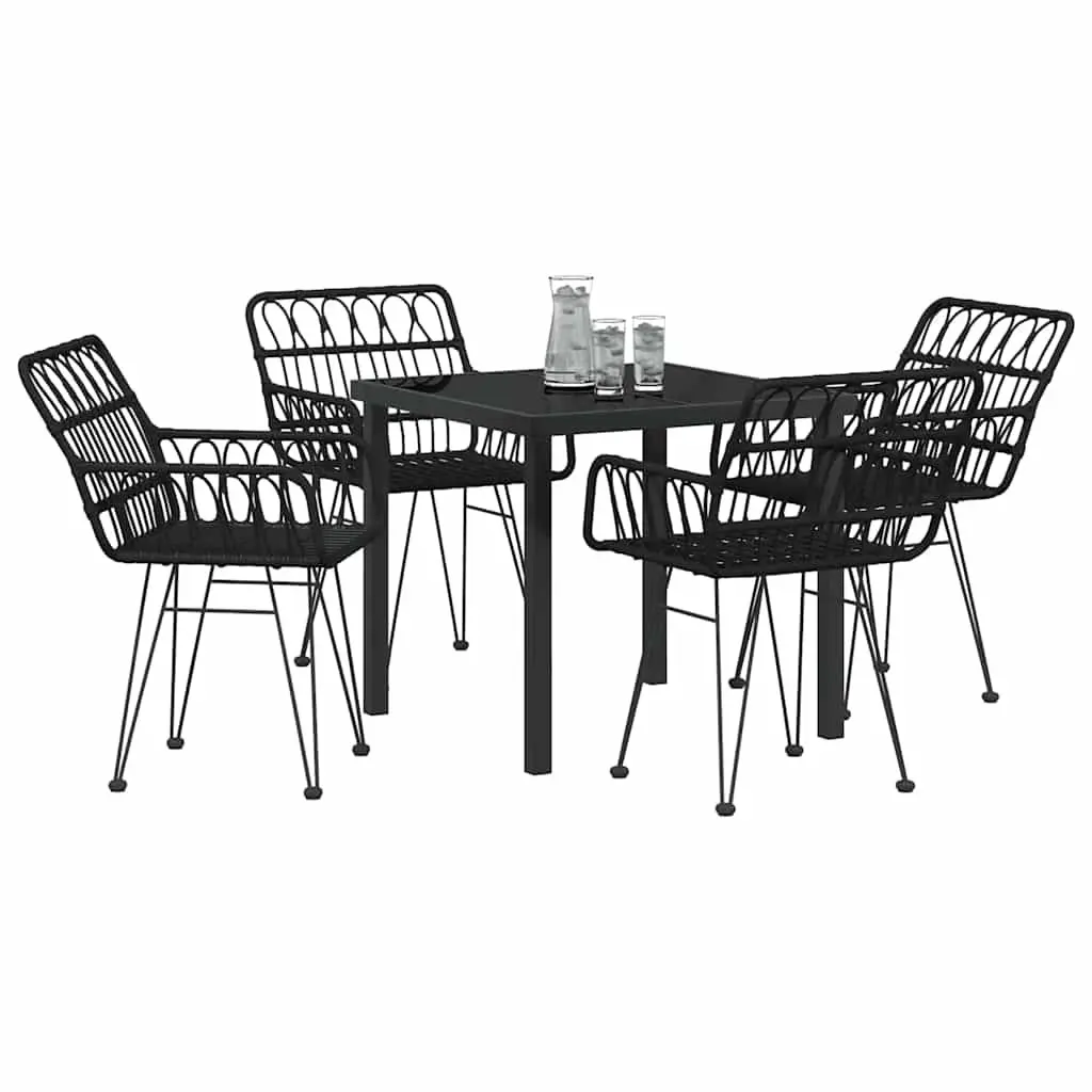Garden Dining Set Black Steel 5 Piece Rectangular Table Poly Rattan Chairs