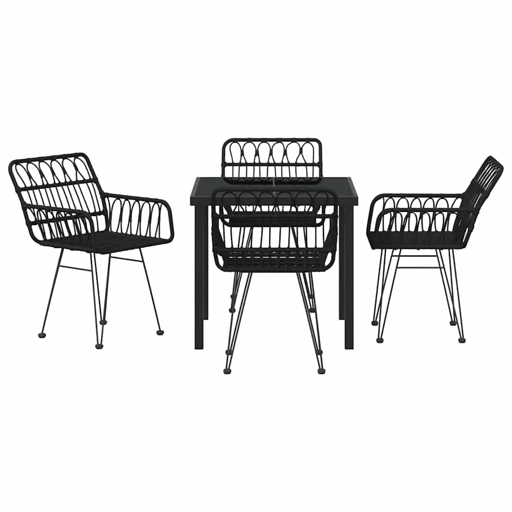 Garden Dining Set Black Steel 5 Piece Rectangular Table Poly Rattan Chairs