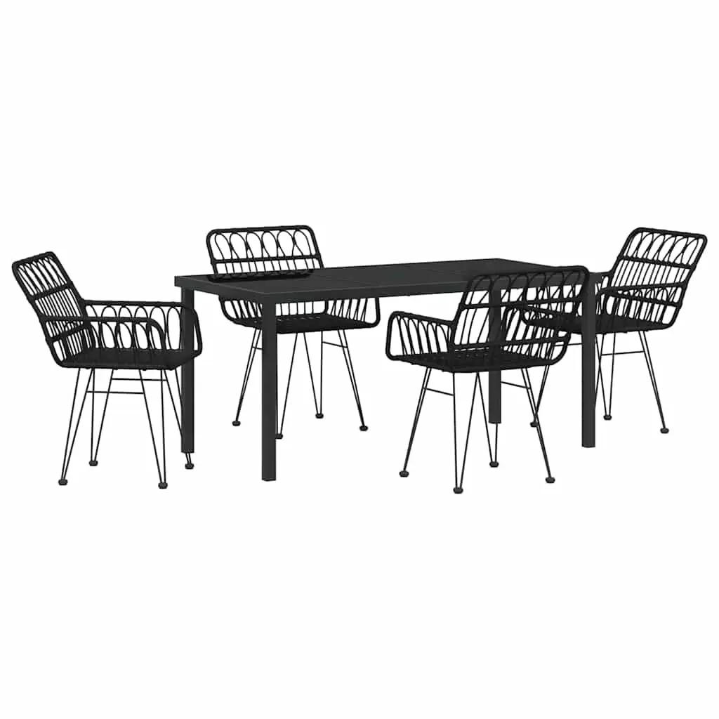 Outdoor Garden Dining Set Rectangular Black Powder-coated Steel Frame 5 Piece Patio Furniture