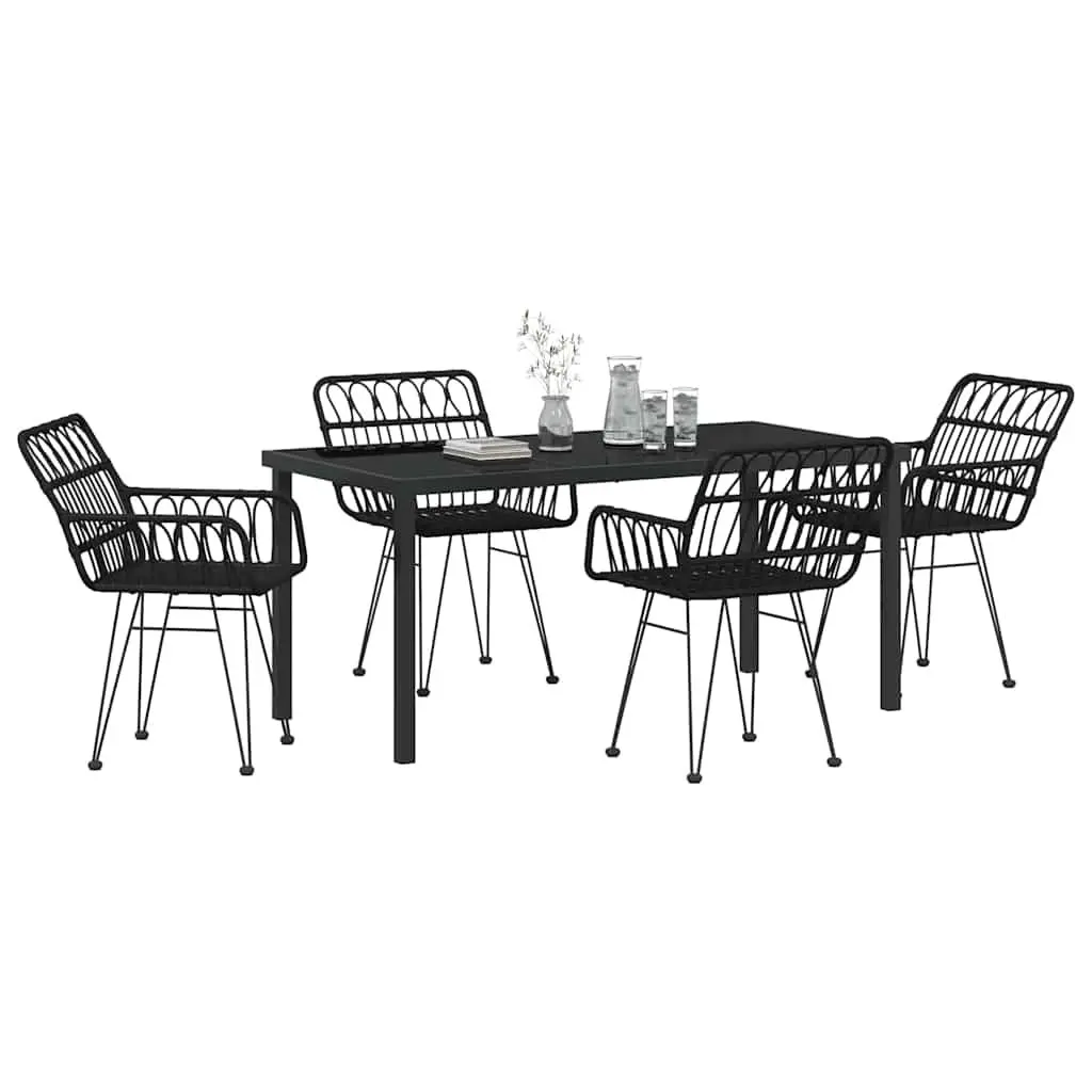 Outdoor Garden Dining Set Rectangular Black Powder-coated Steel Frame 5 Piece Patio Furniture