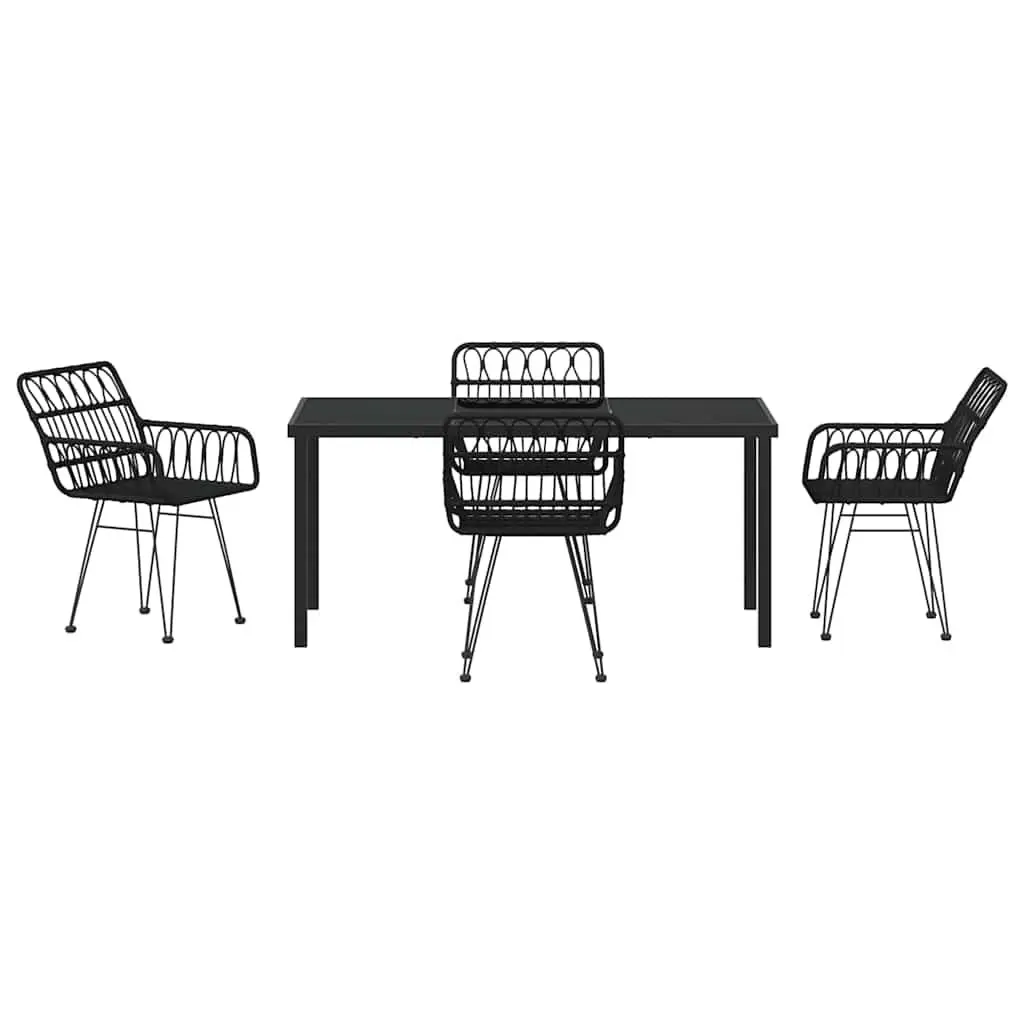 Outdoor Garden Dining Set Rectangular Black Powder-coated Steel Frame 5 Piece Patio Furniture