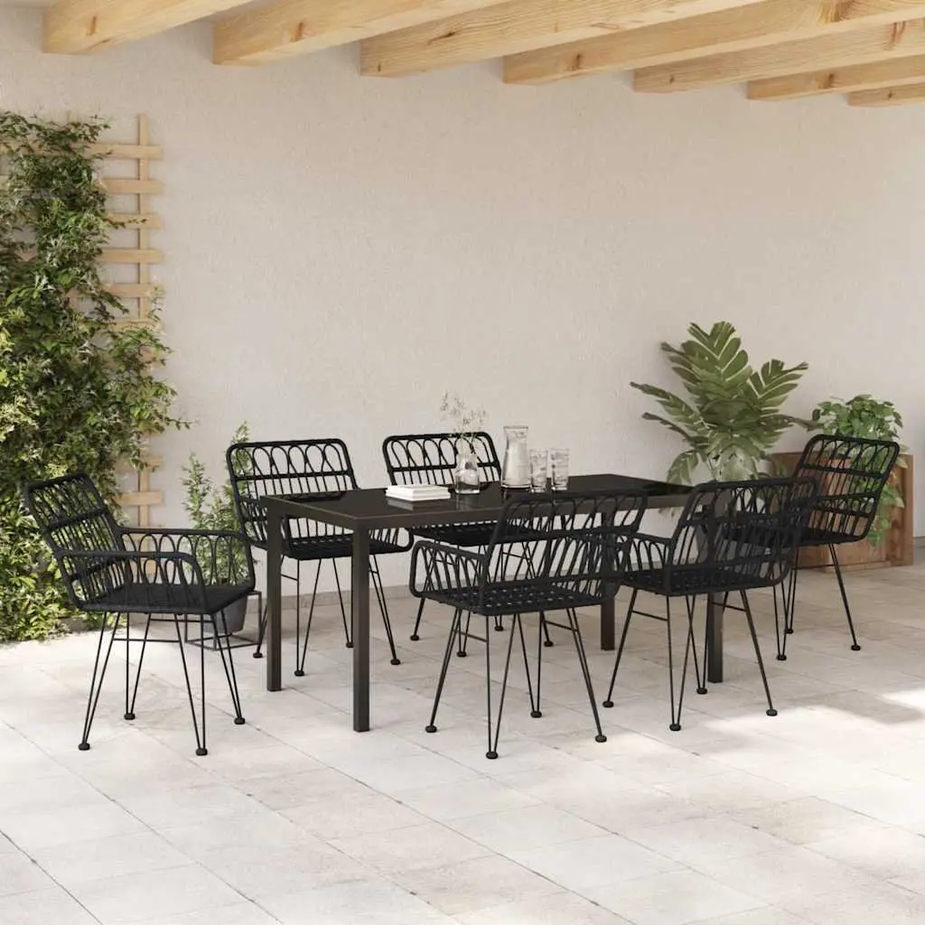 Garden Dining Set 7 Pieces Rectangular Outdoor Furniture Patio Black Steel