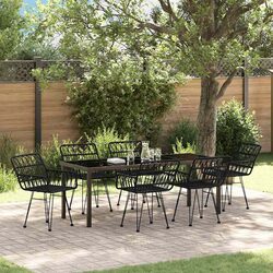 Garden Dining Set 7 Pieces Black Rectangular Outdoor Furniture Table Chairs