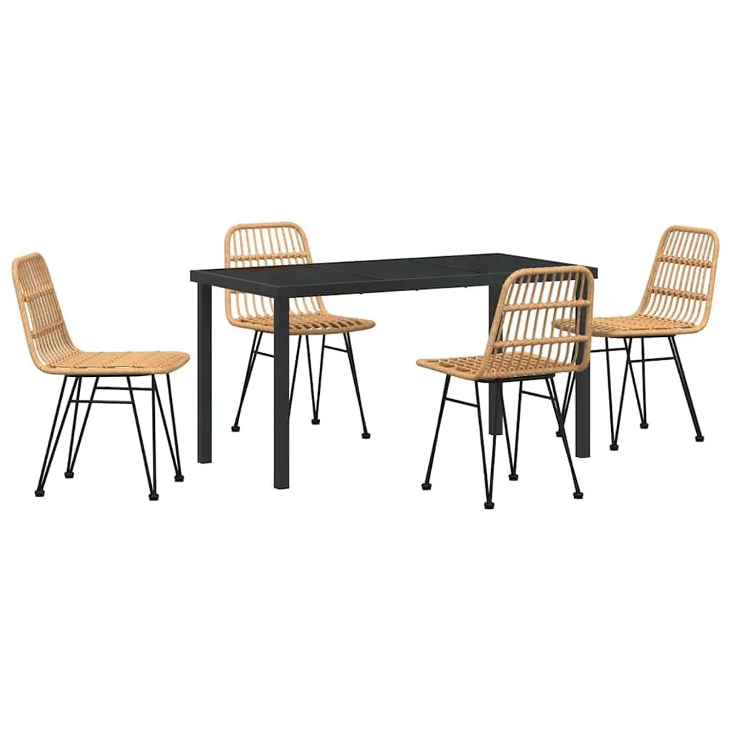 Garden Dining Set 5 Pieces Brown Steel Outdoor Furniture Patio Table Chairs