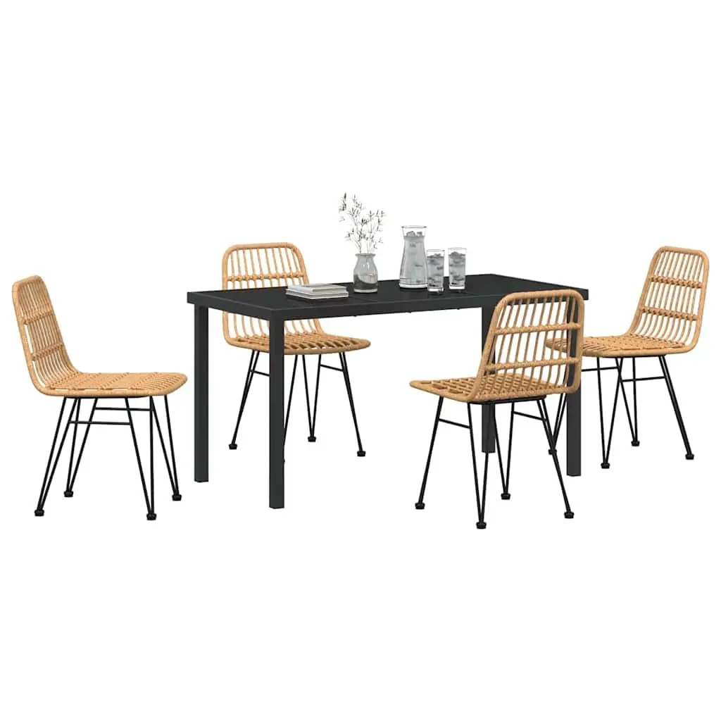 Garden Dining Set 5 Pieces Brown Steel Outdoor Furniture Patio Table Chairs