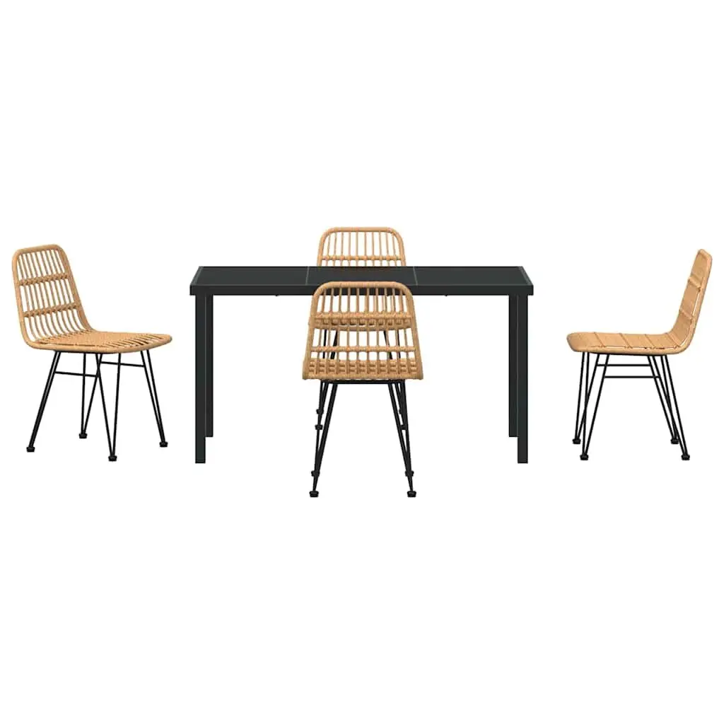 Garden Dining Set 5 Pieces Brown Steel Outdoor Furniture Patio Table Chairs