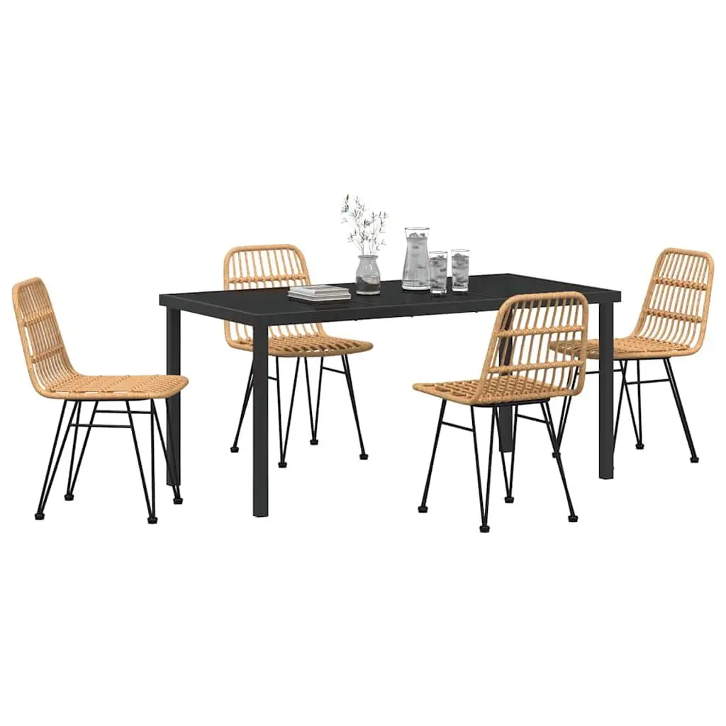 Outdoor 5-Piece Dining Set in Brown Rattan Weave