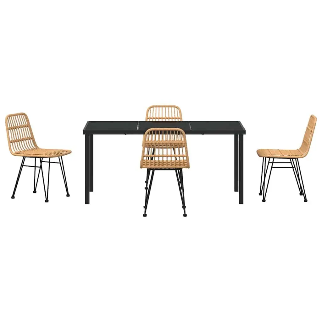Outdoor 5-Piece Dining Set in Brown Rattan Weave