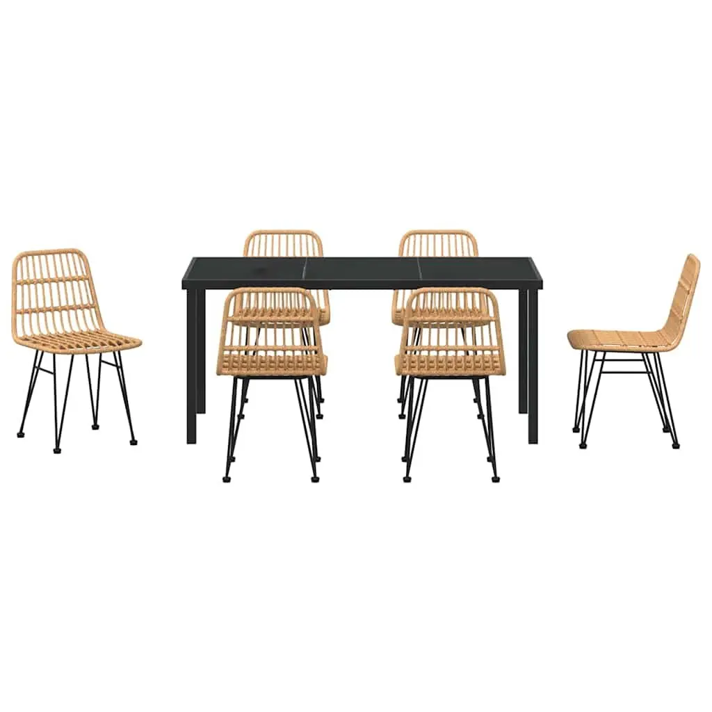Garden Dining Set 7 Pieces Brown Rectangular Outdoor Furniture Patio Table