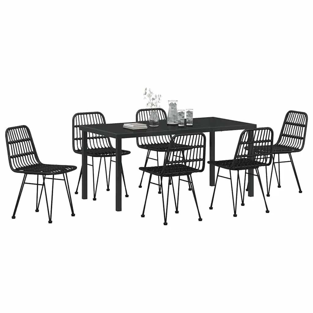 Garden Dining Set 7 Piece Black Outdoor Furniture Steel Frame Patio Seating